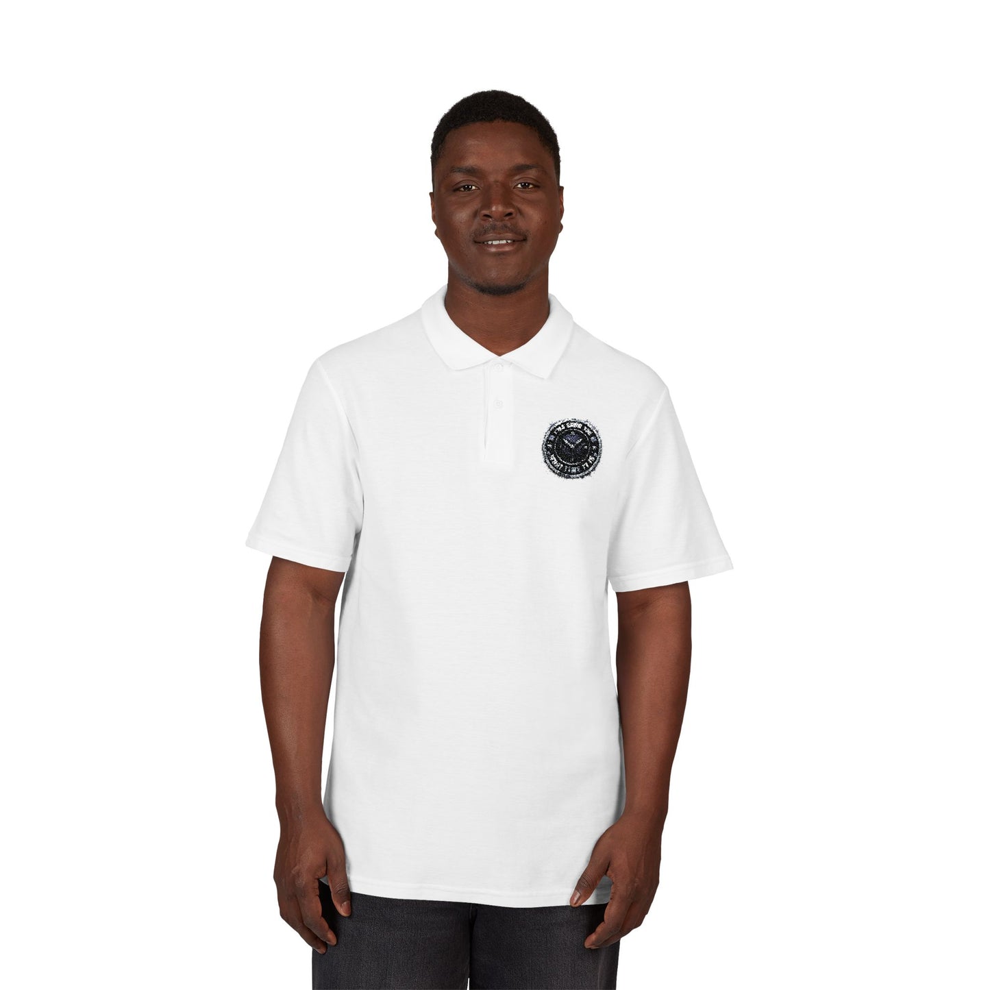 Embroidered Crest Polo Shirt — Classic White Pique