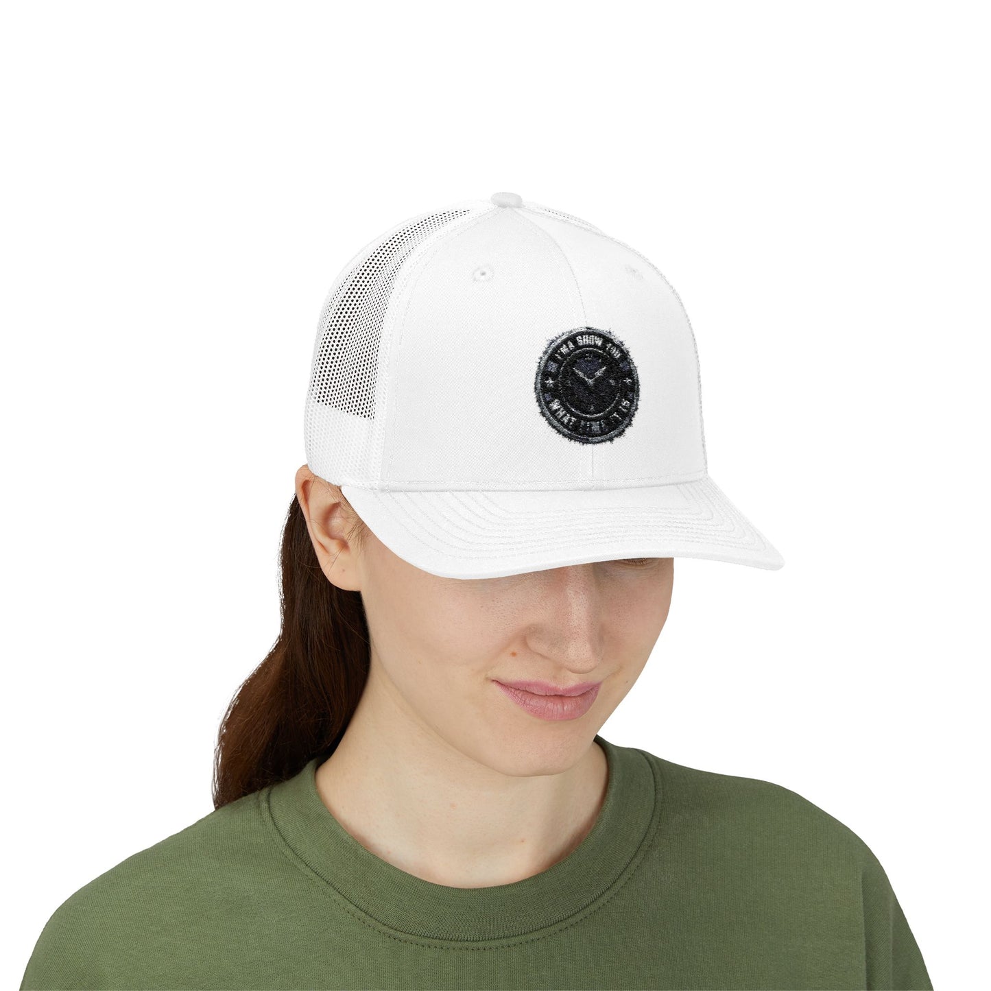 Trucker Cap — Distressed Round Patch 'Don't Ask Me' Vintage Logo