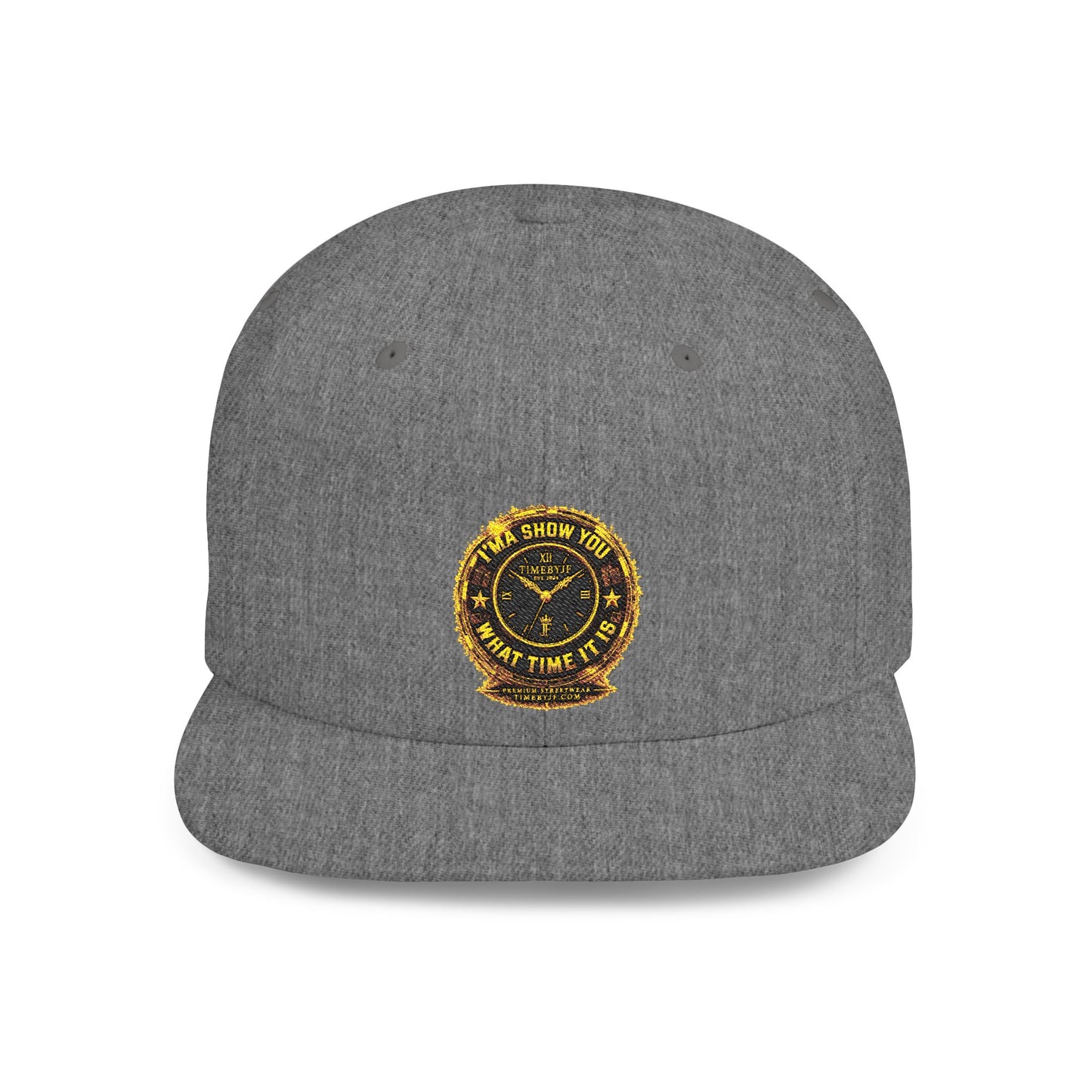 Snapback Hat — Gold Seal Clock Logo Flat Bill Cap
