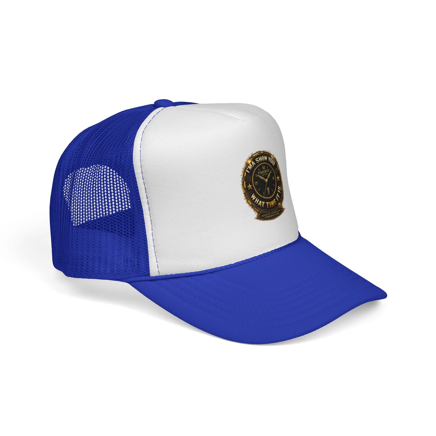 Vintage Gold Compass Trucker Cap — “Nowhere to Be, Any Time to Go” Mesh Hat