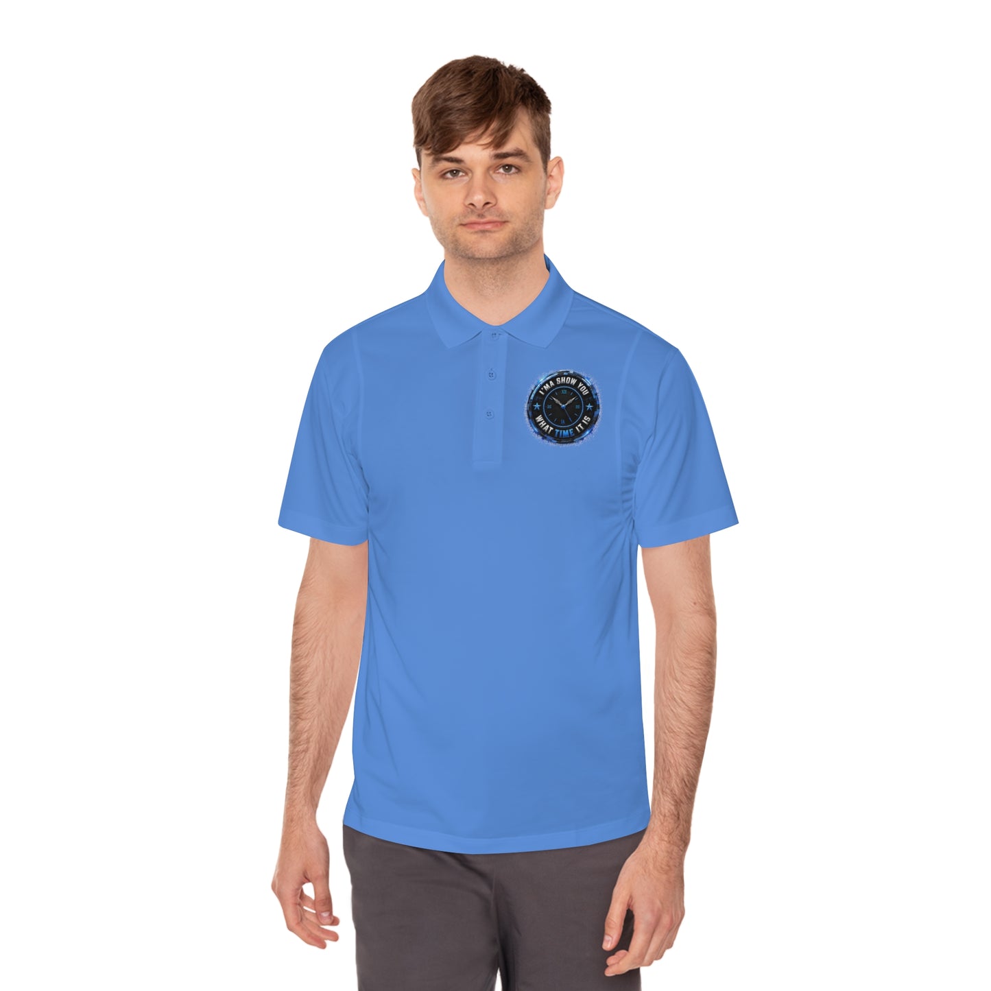 Men's Sport Polo — Blue Compass Badge Performance Golf Shirt