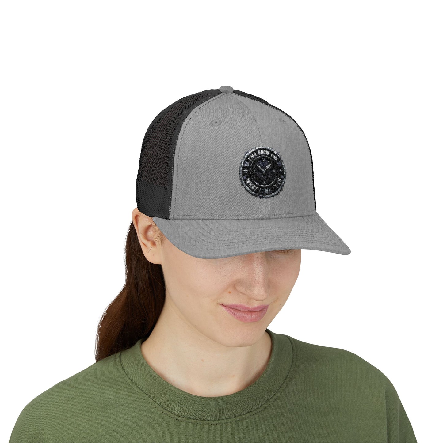 Trucker Cap — Distressed Round Patch 'Don't Ask Me' Vintage Logo