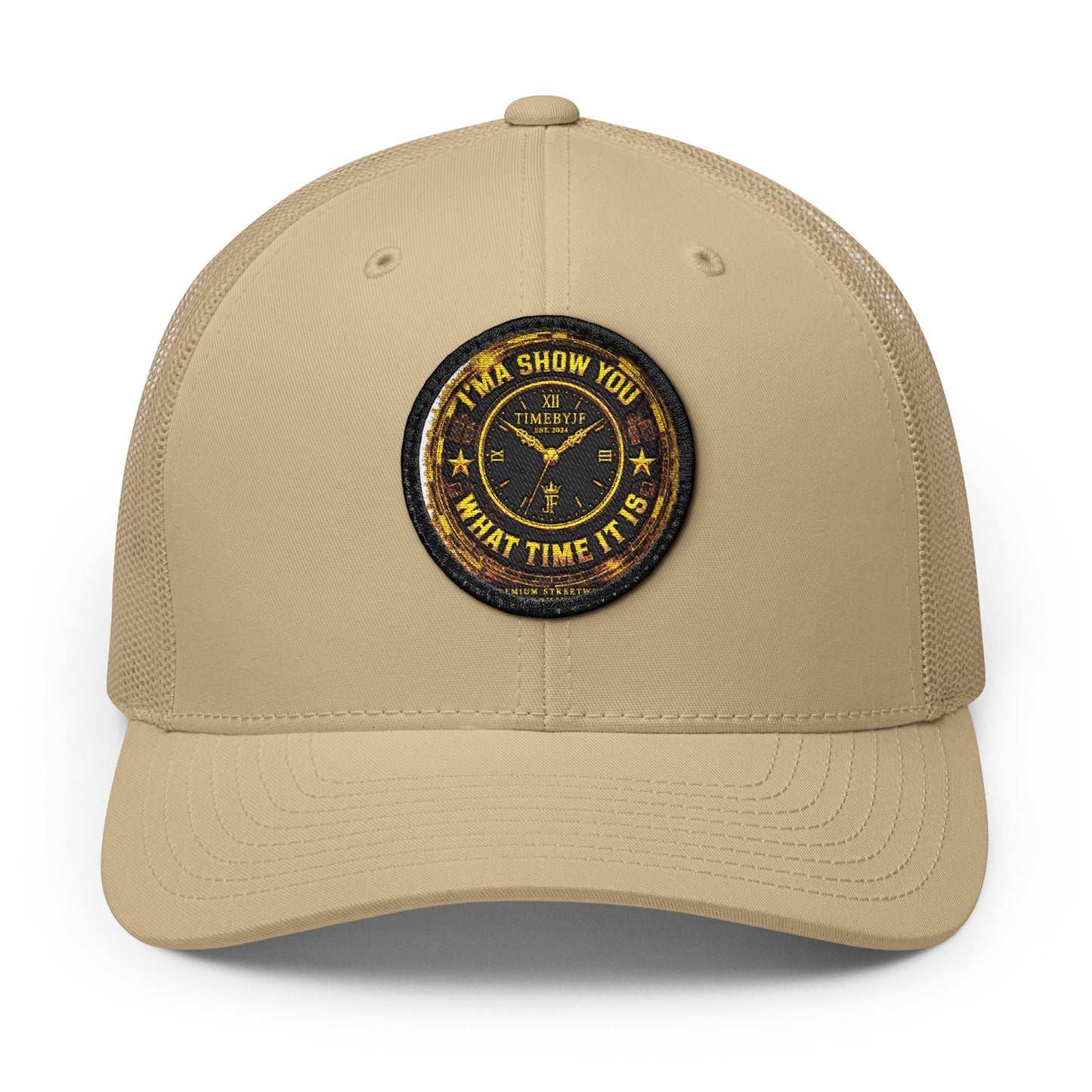 Vintage 'Show Me What Time It Is' Embroidered Patch Trucker Cap