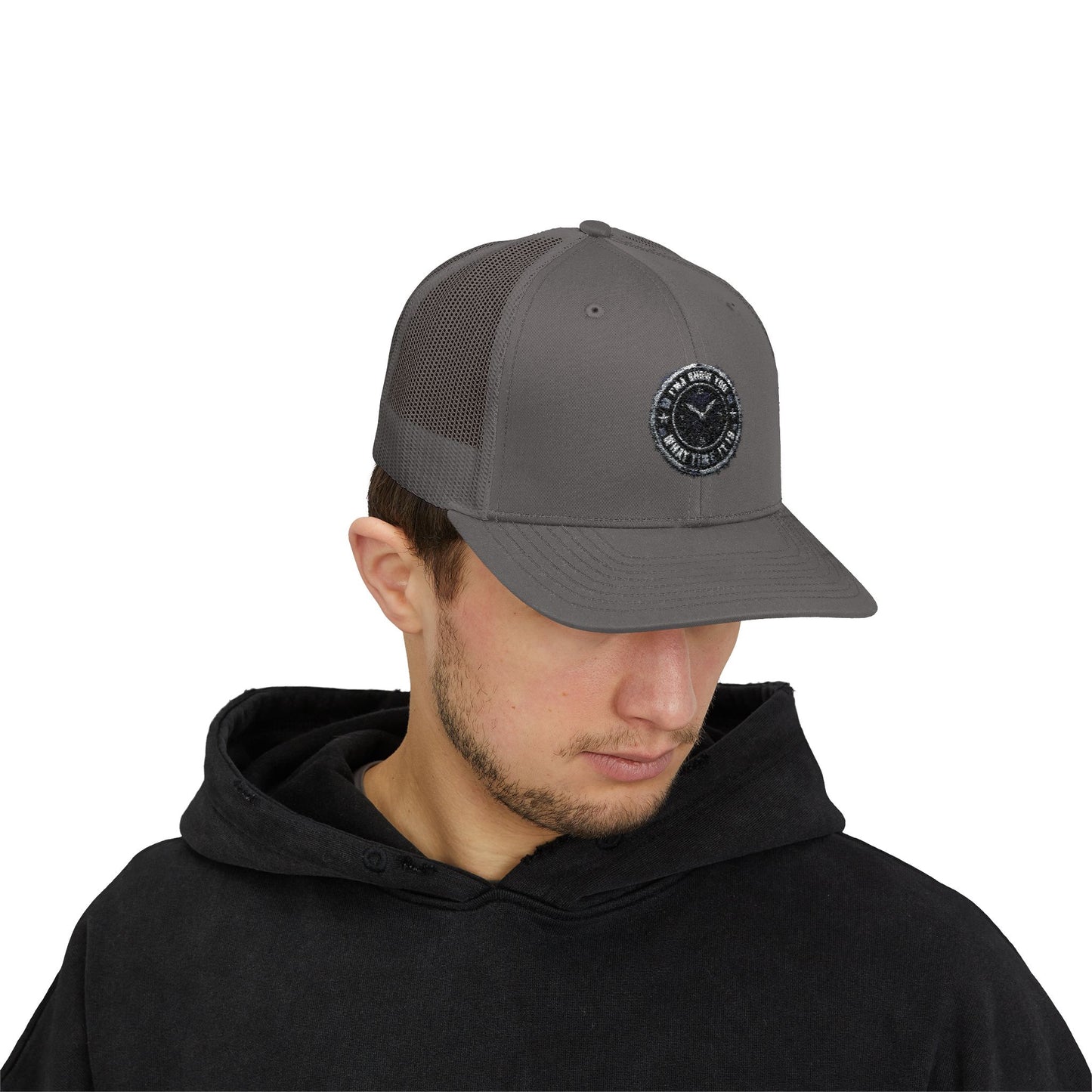 Trucker Cap — Distressed Round Patch 'Don't Ask Me' Vintage Logo