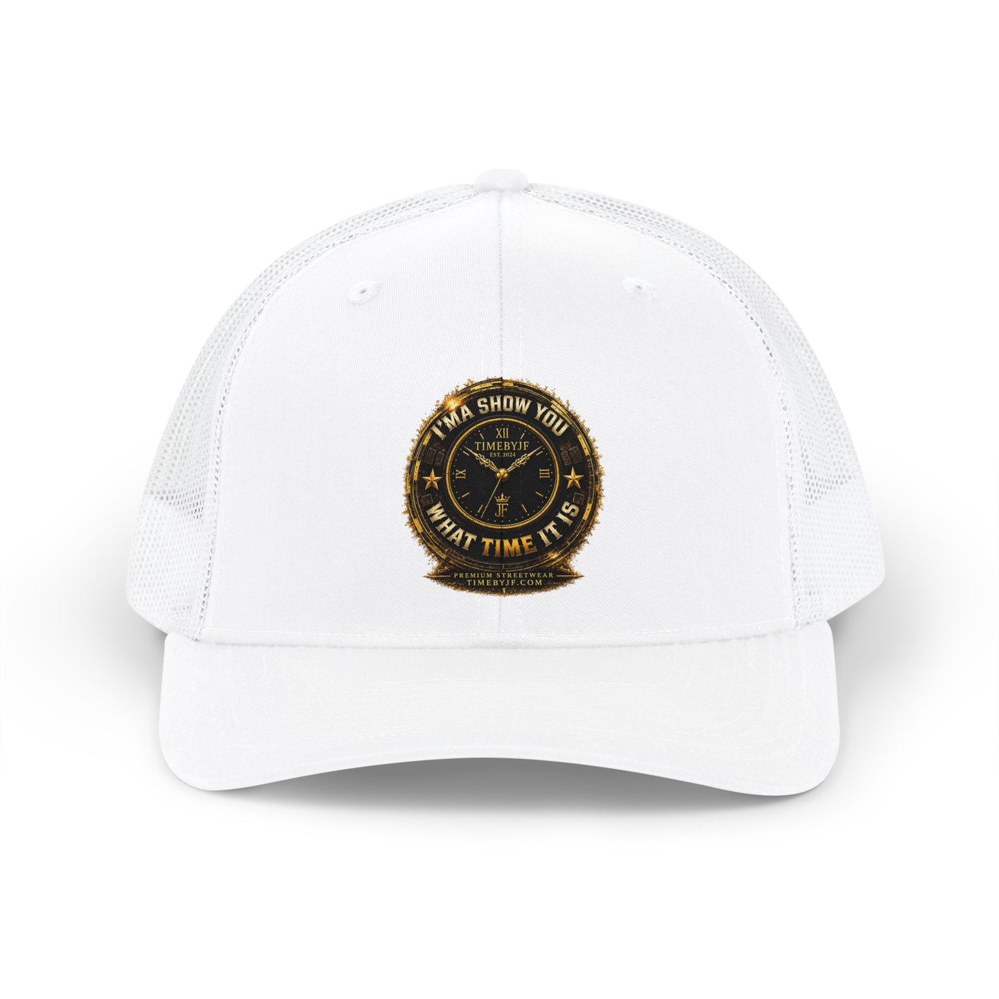 Trucker Cap — "What Time Is It?" Vintage Clock Patch Snapback