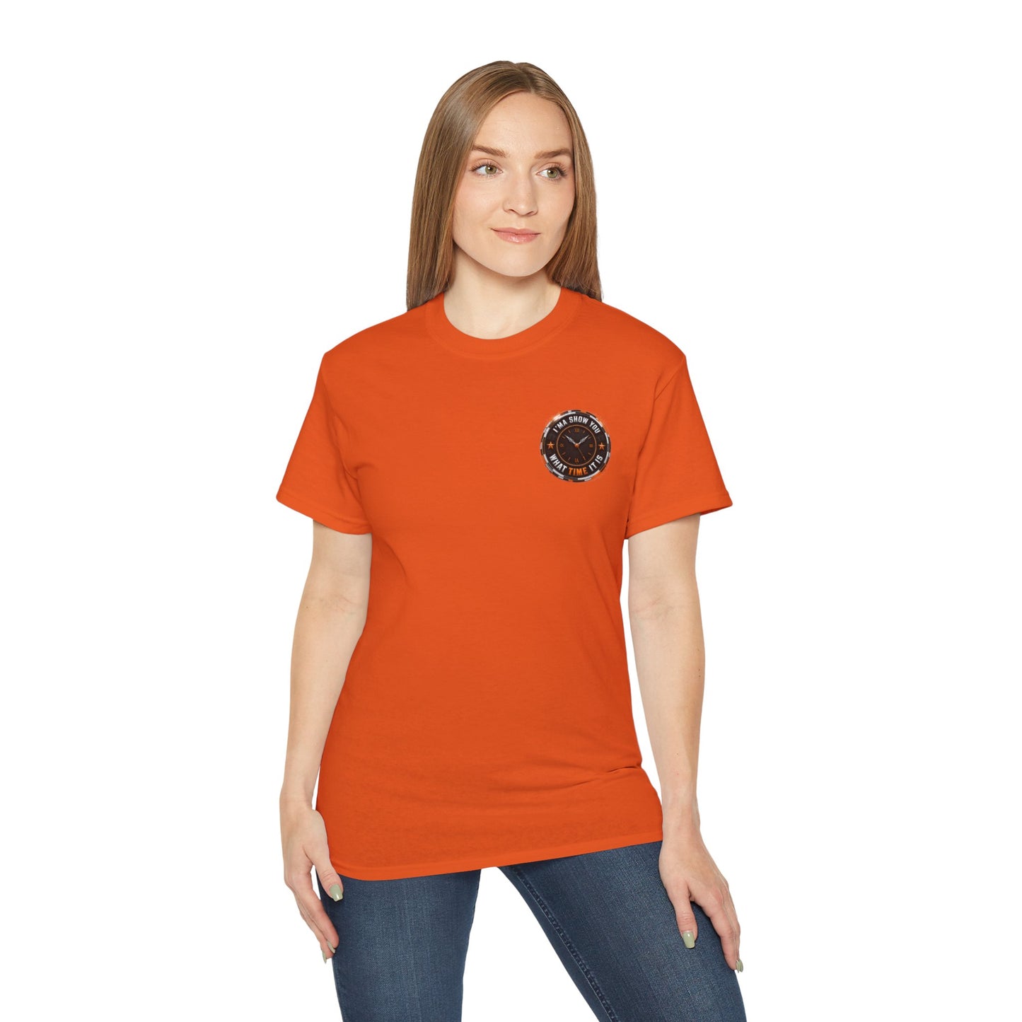Black T‑Shirt with Orange Holographic Poker Chip Logo – Casino Night Tee