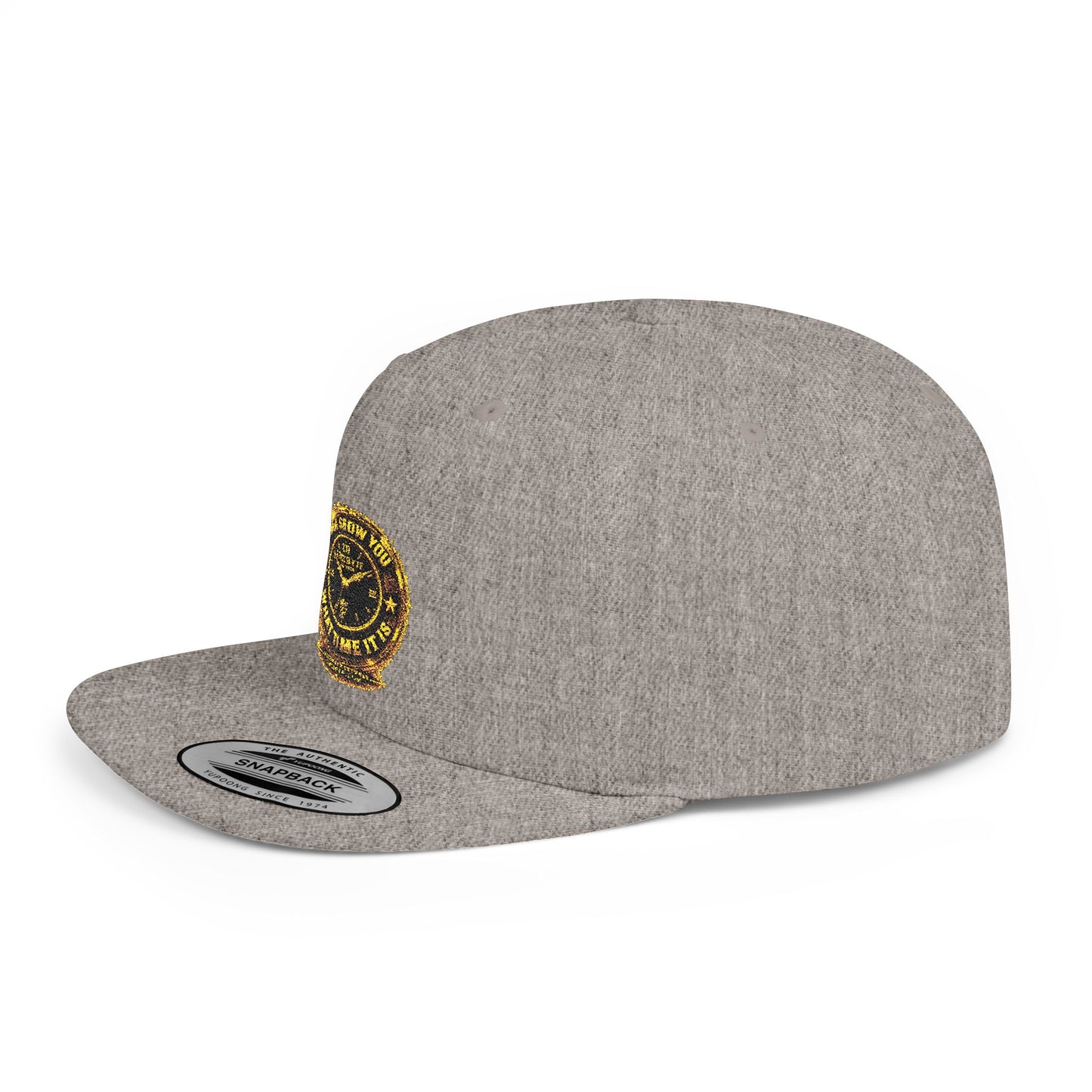 Snapback Hat — Gold Seal Clock Logo Flat Bill Cap