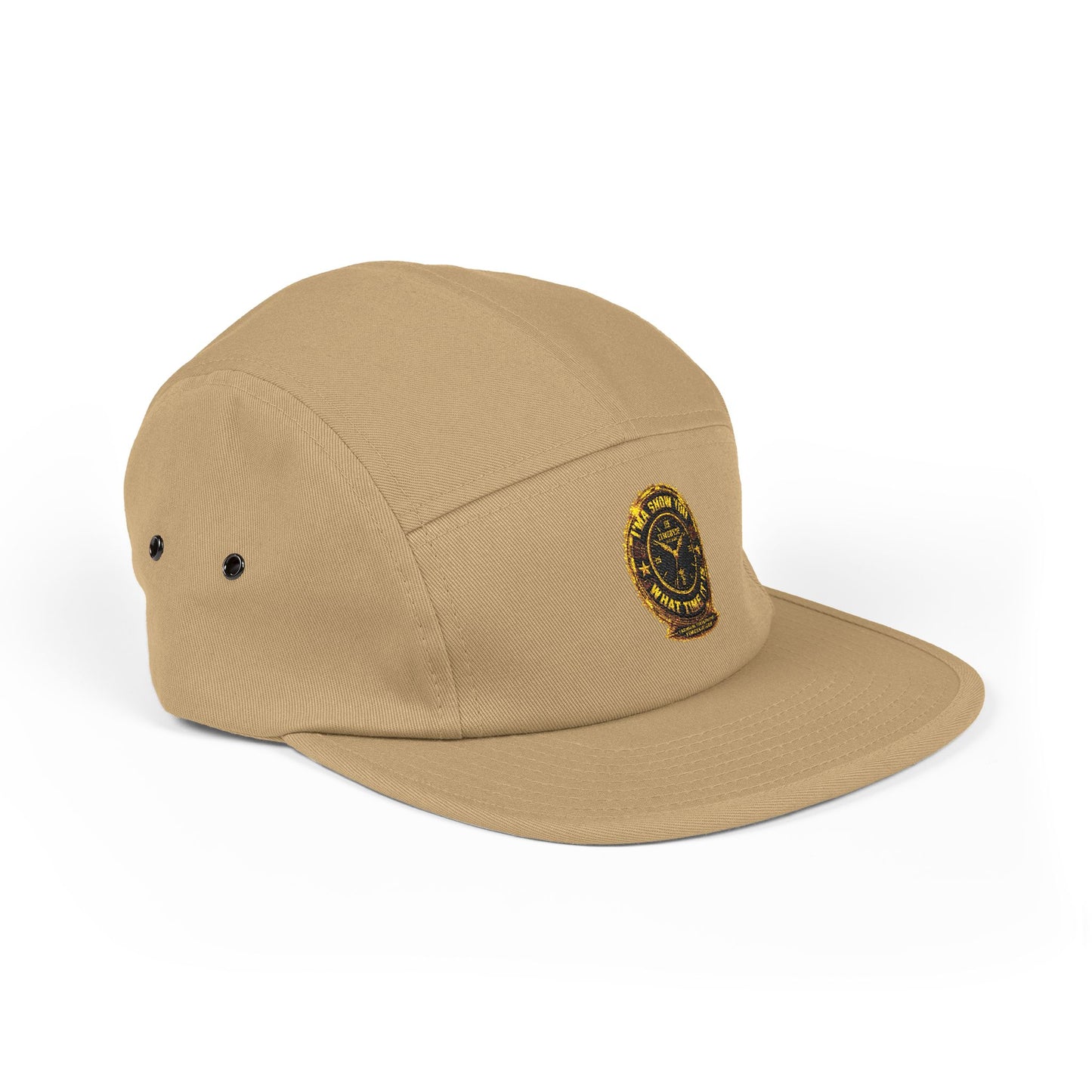 Embroidered Compass Badge 5-Panel Cap — Khaki Outdoor Adventure Hat