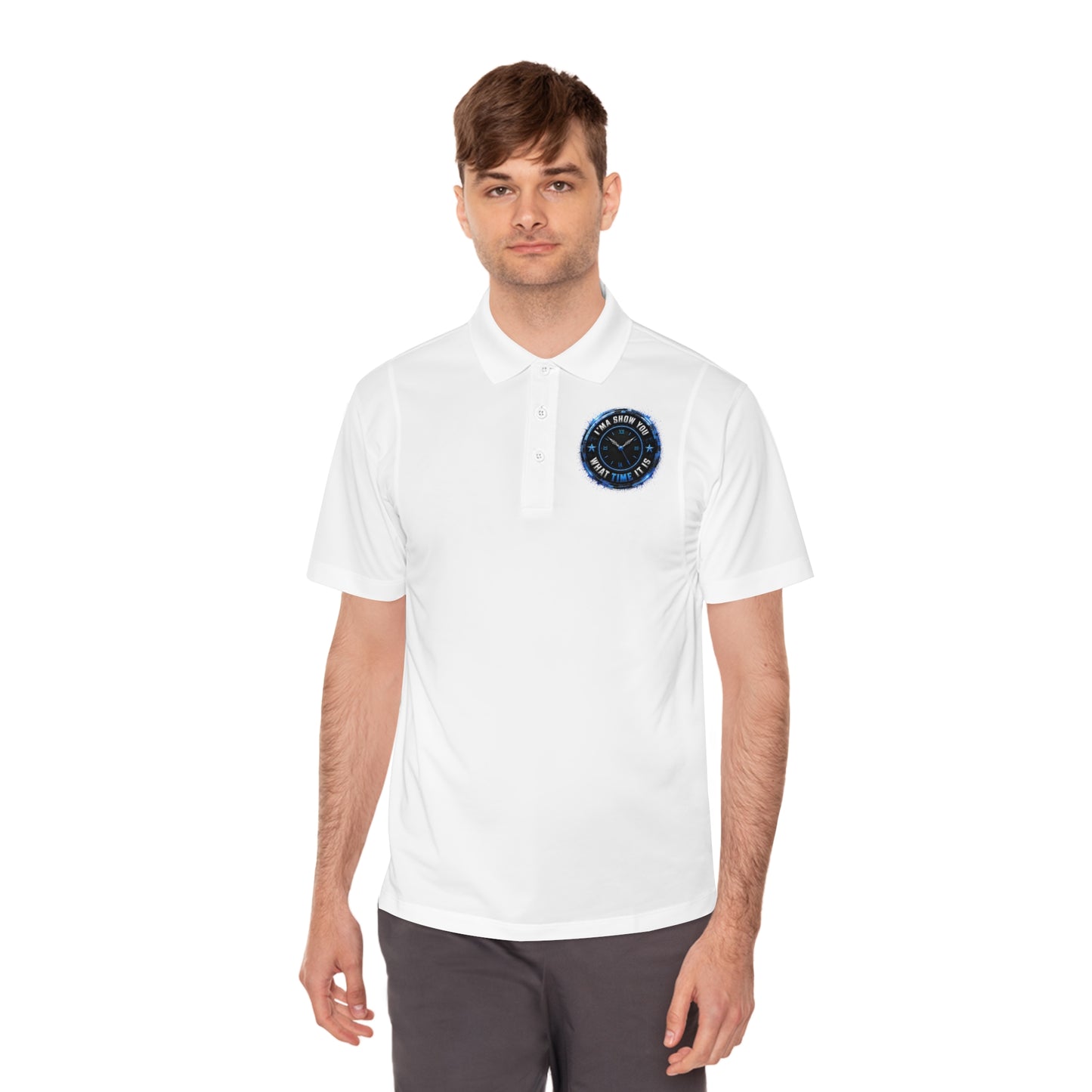 Men's Sport Polo — Blue Compass Badge Performance Golf Shirt