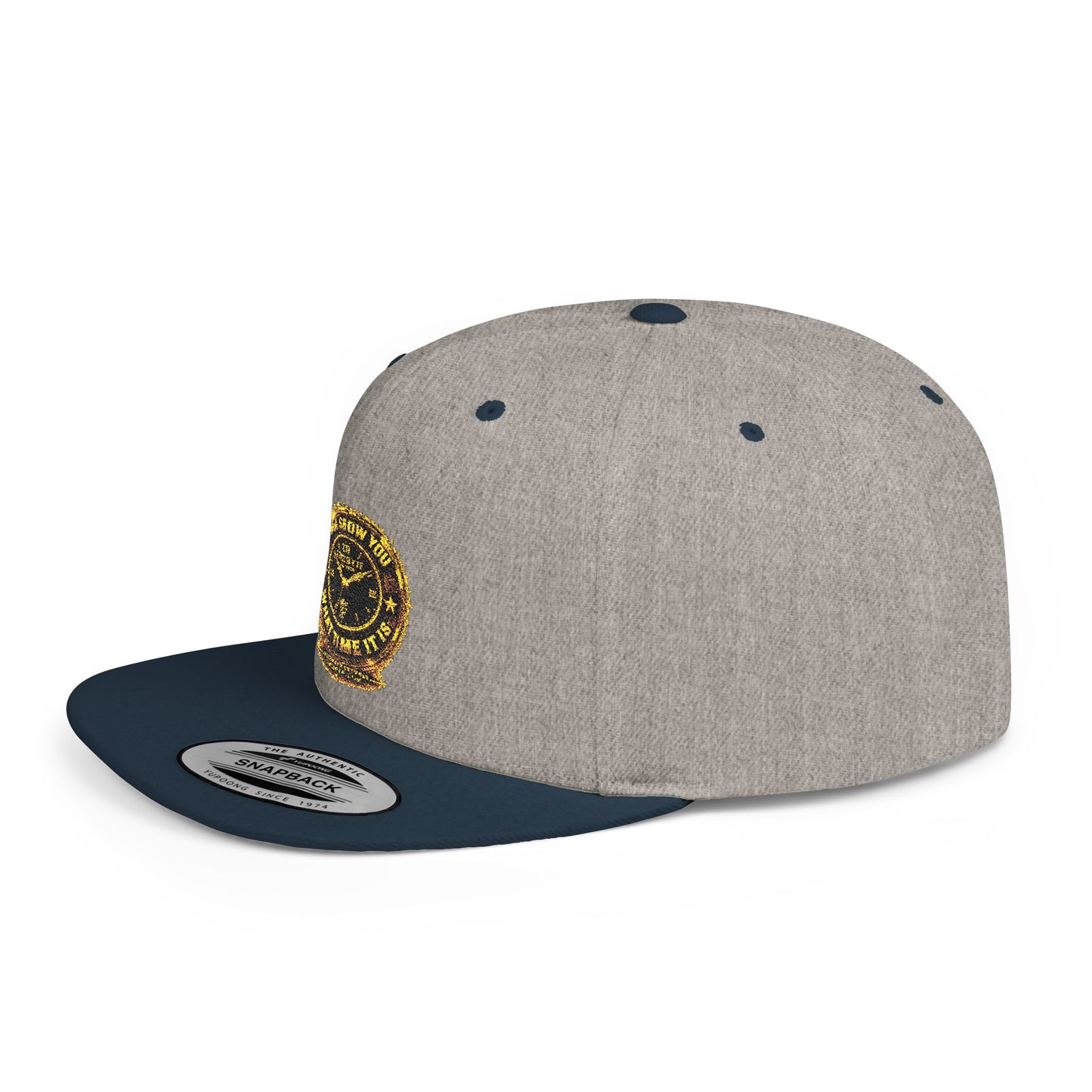 Snapback Hat — Gold Seal Clock Logo Flat Bill Cap