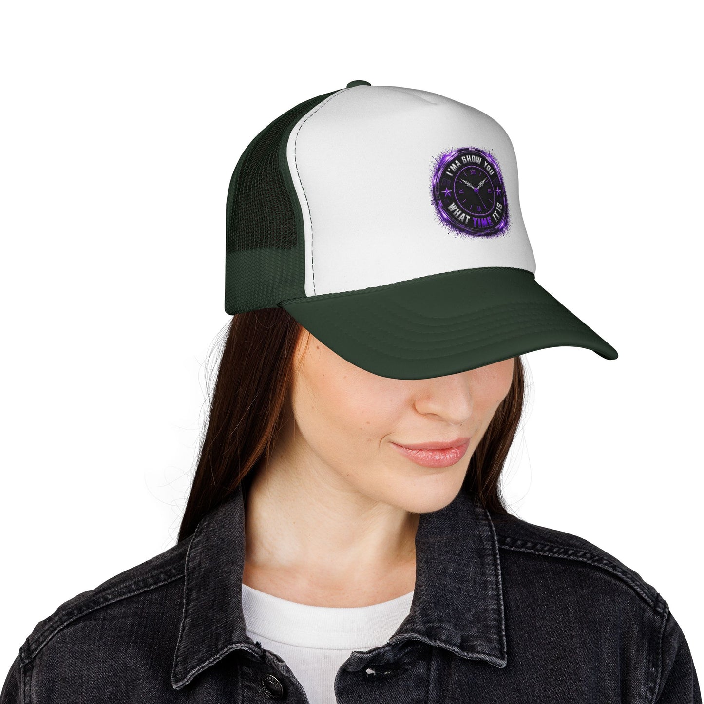 Trucker Cap — 'Take a Show Now, What Time It Is' Vintage Clock Graphic