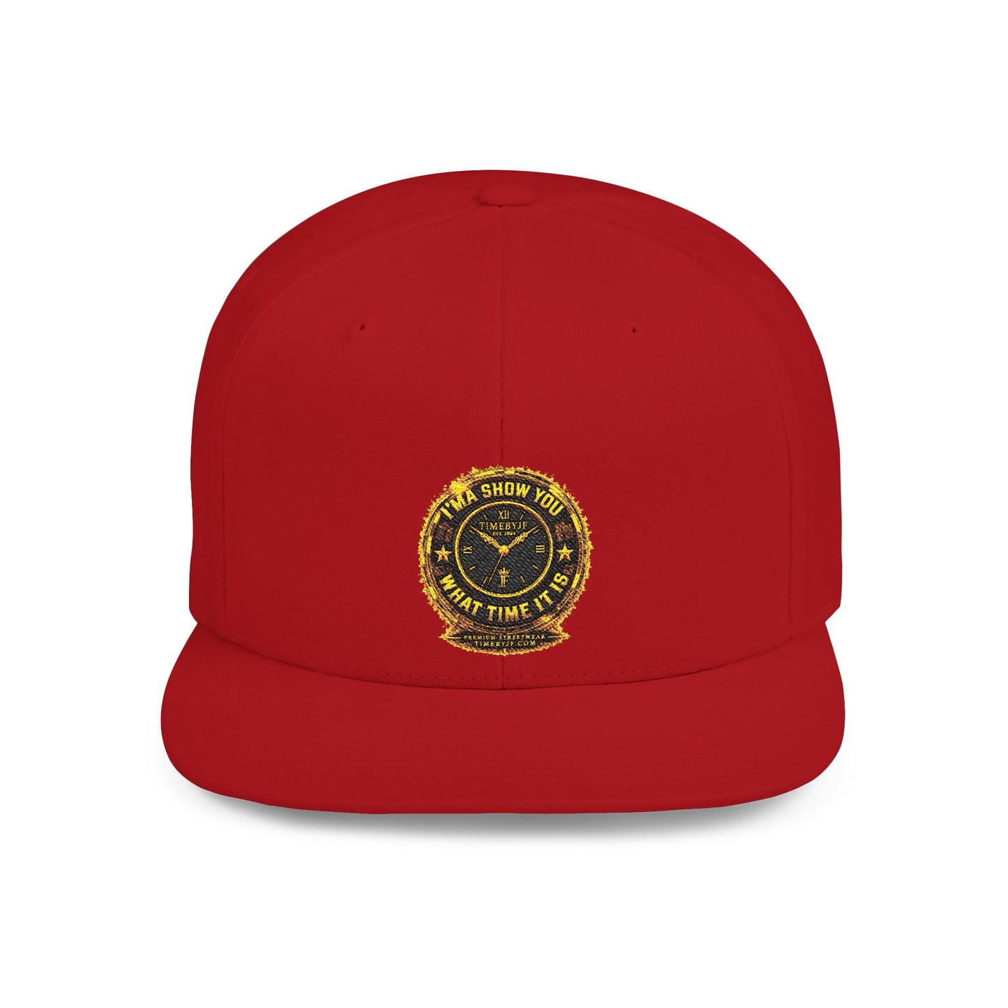 Snapback Hat — Gold Seal Clock Logo Flat Bill Cap