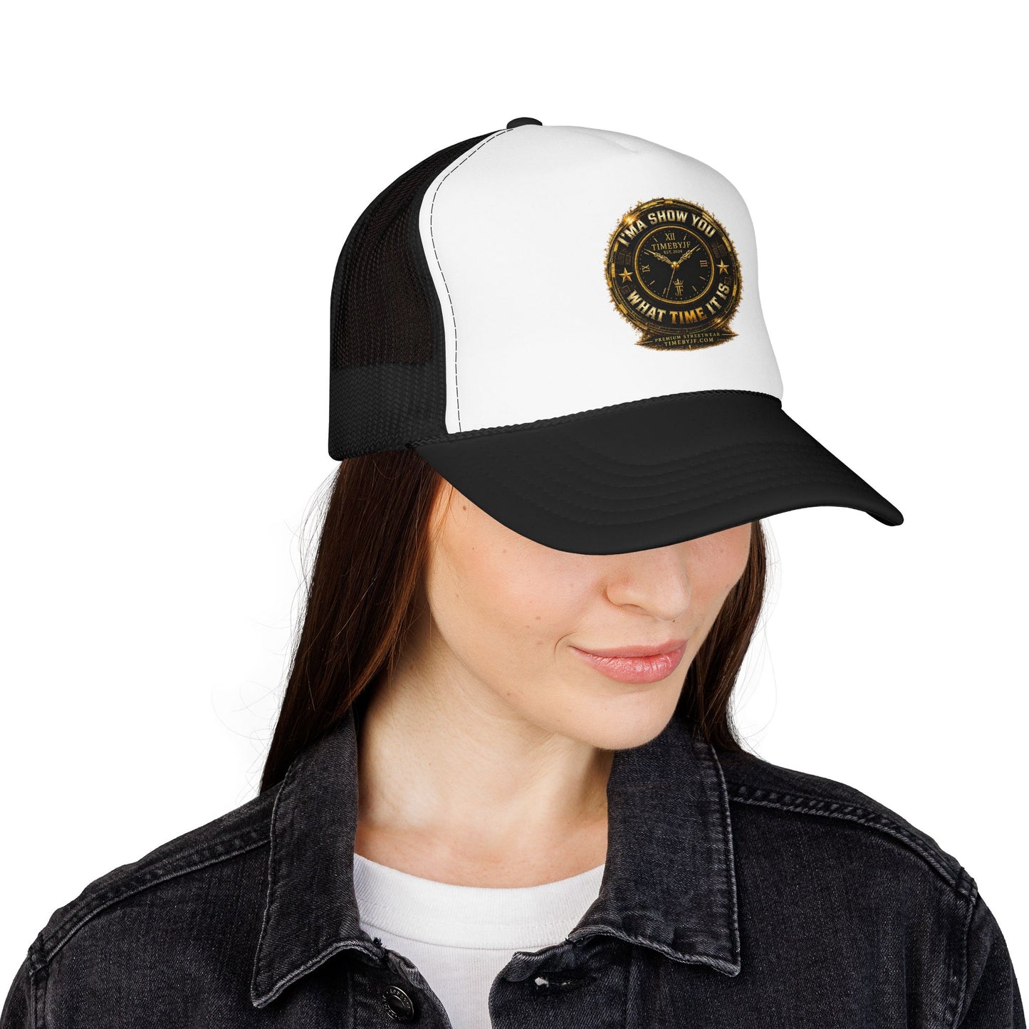 Trucker Hat — 'What Time Is It? I'ma Show You' Vintage Clock Patch