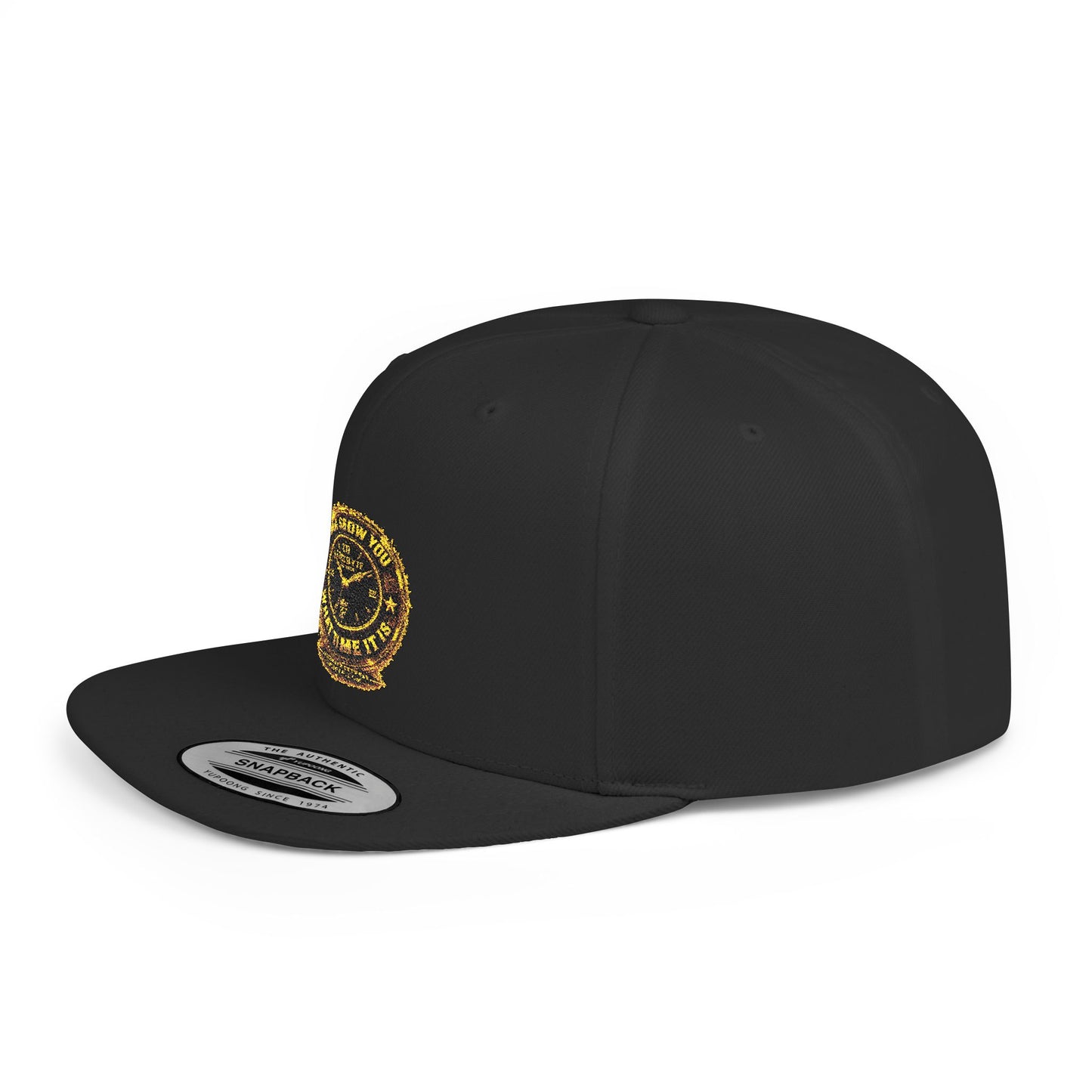 Snapback Hat — Gold Seal Clock Logo Flat Bill Cap