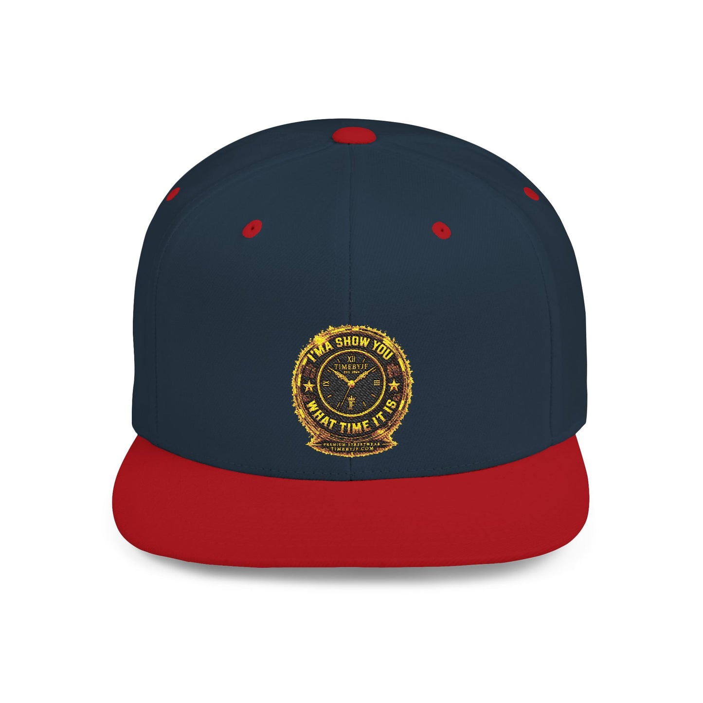 Snapback Hat — Gold Seal Clock Logo Flat Bill Cap