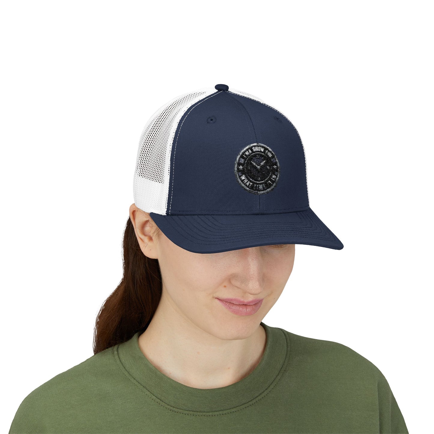 Trucker Cap — Distressed Round Patch 'Don't Ask Me' Vintage Logo