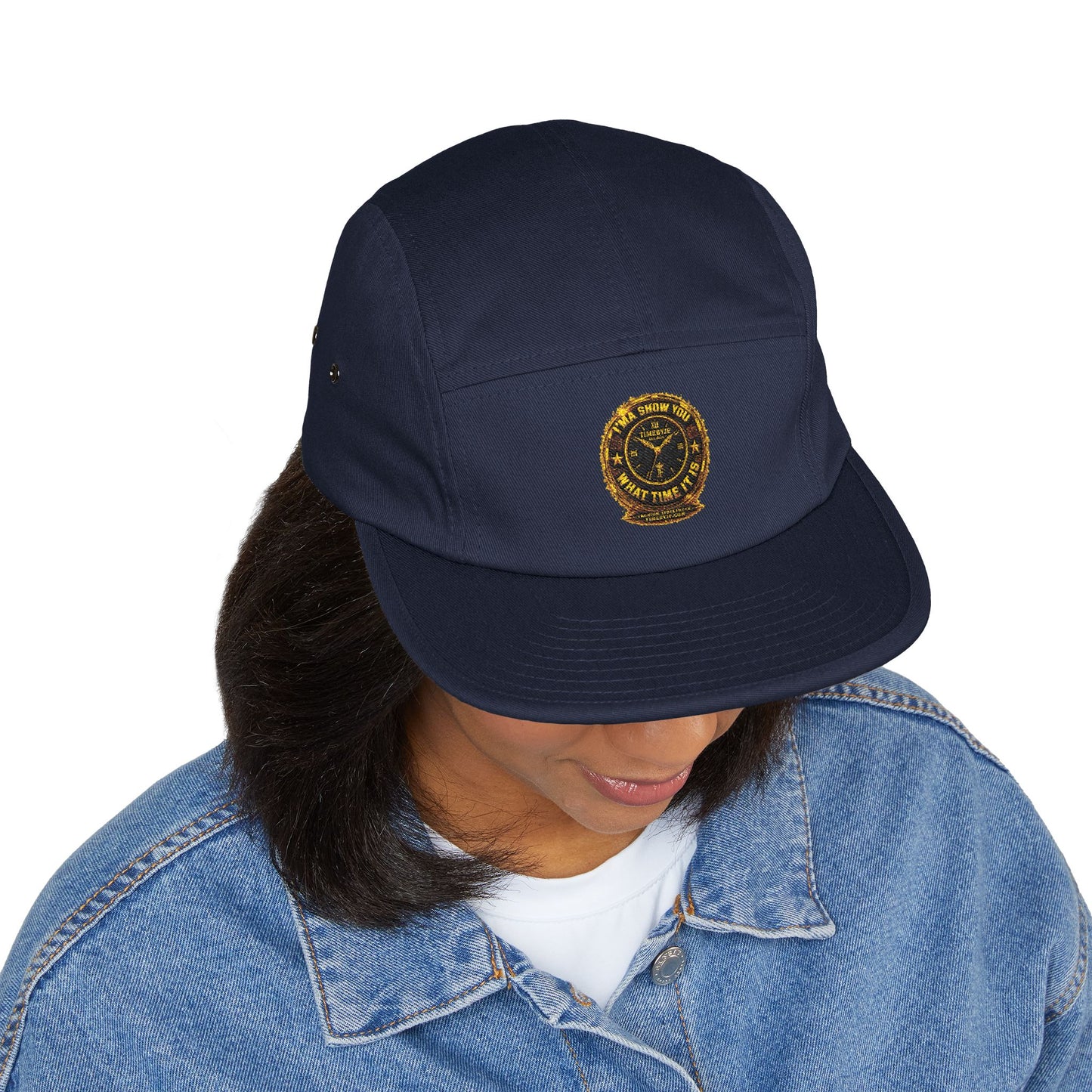 Embroidered Compass Badge 5-Panel Cap — Khaki Outdoor Adventure Hat