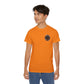 Black T‑Shirt with Orange Holographic Poker Chip Logo – Casino Night Tee