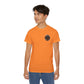 Black T‑Shirt with Orange Holographic Poker Chip Logo – Casino Night Tee