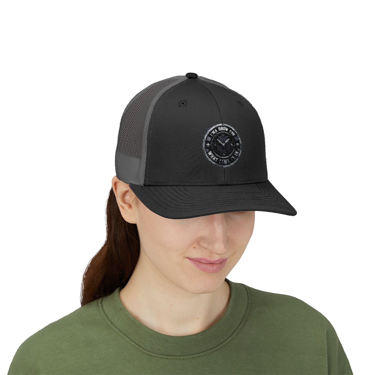 Trucker Cap — Distressed Round Patch 'Don't Ask Me' Vintage Logo