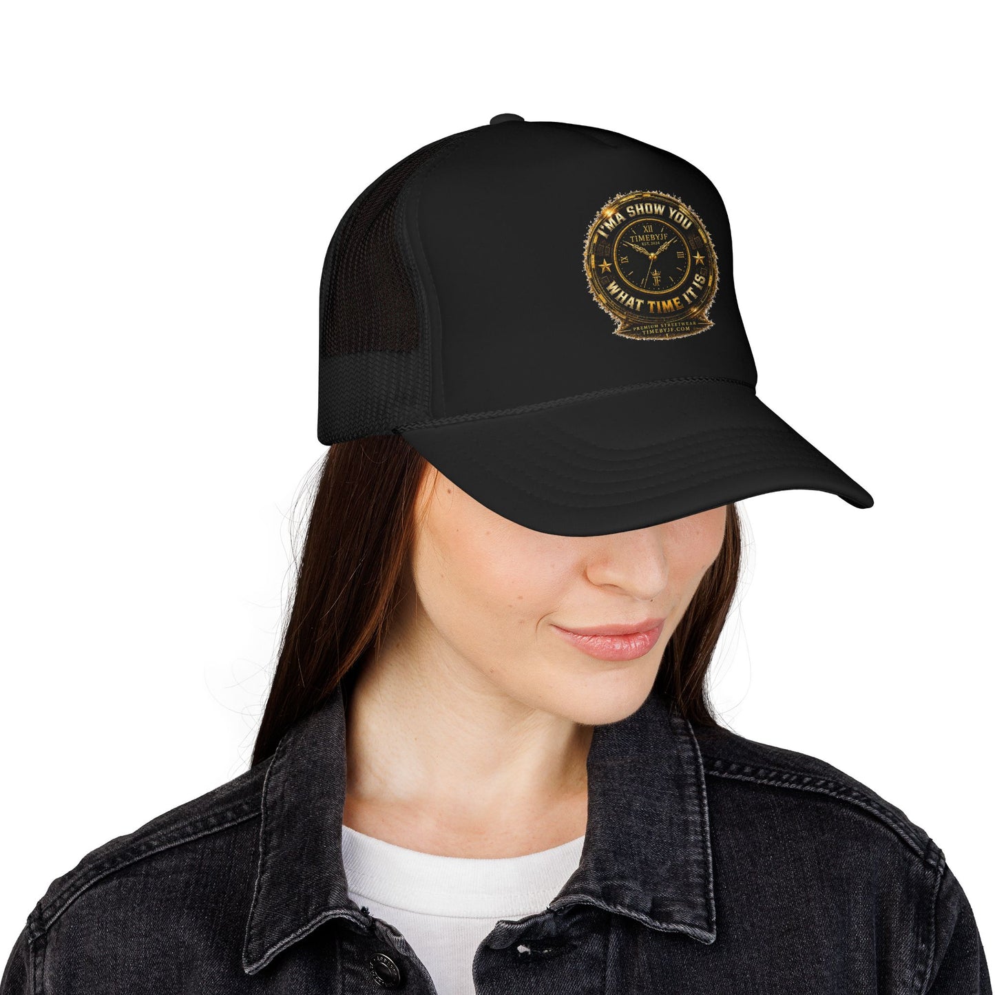 Trucker Hat — 'What Time Is It? I'ma Show You' Vintage Clock Patch