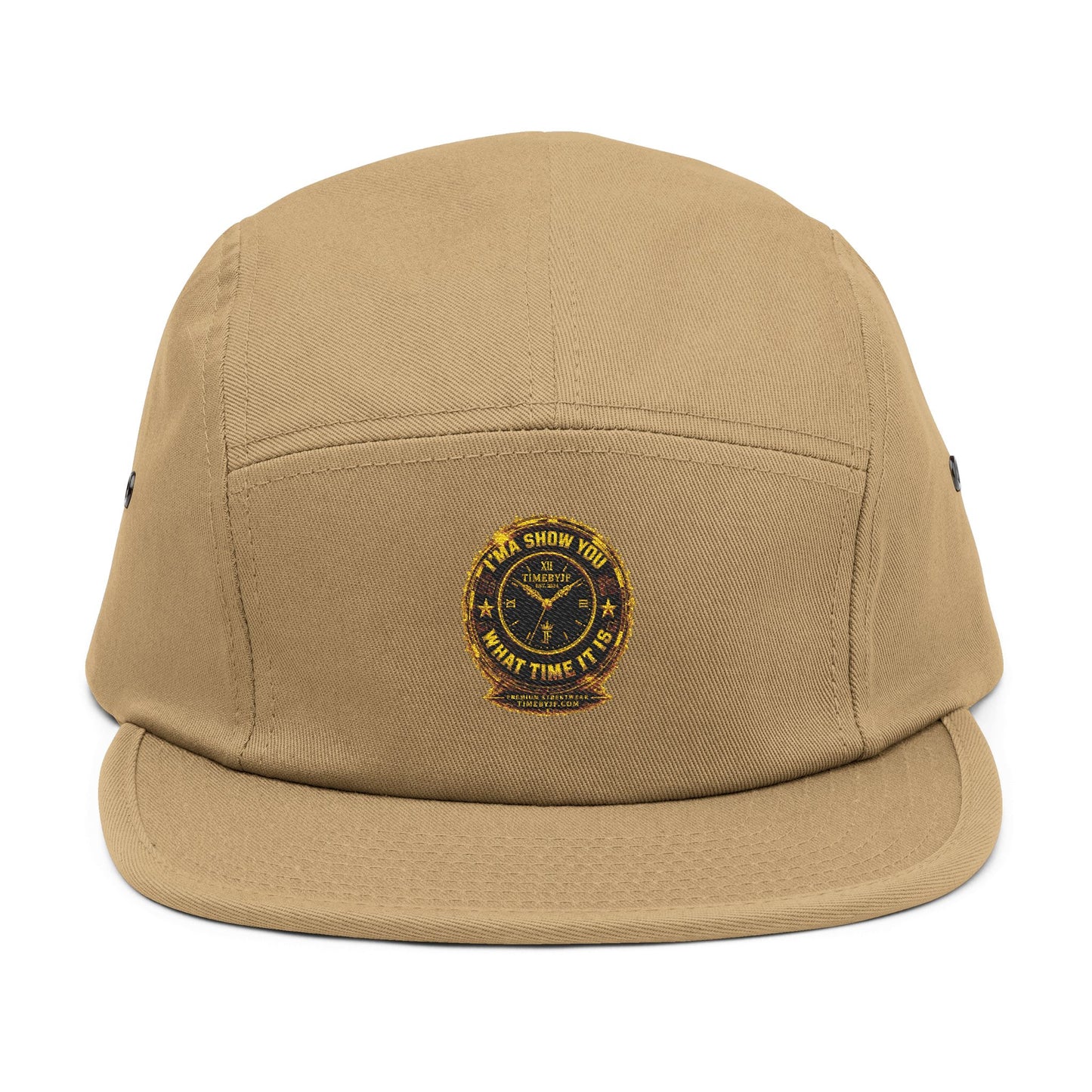 Embroidered Compass Badge 5-Panel Cap — Khaki Outdoor Adventure Hat