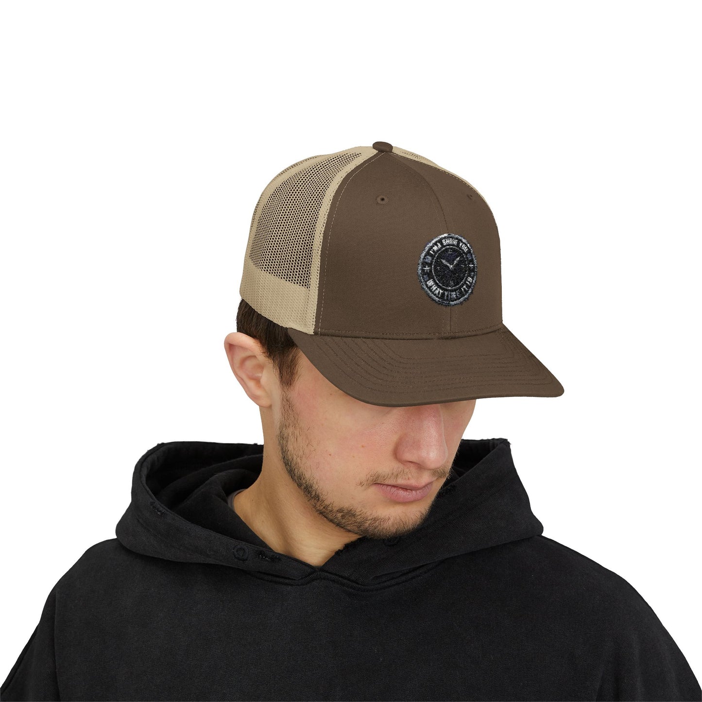 Trucker Cap — Distressed Round Patch 'Don't Ask Me' Vintage Logo