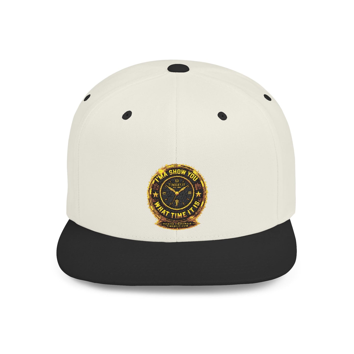 Snapback Hat — Gold Seal Clock Logo Flat Bill Cap