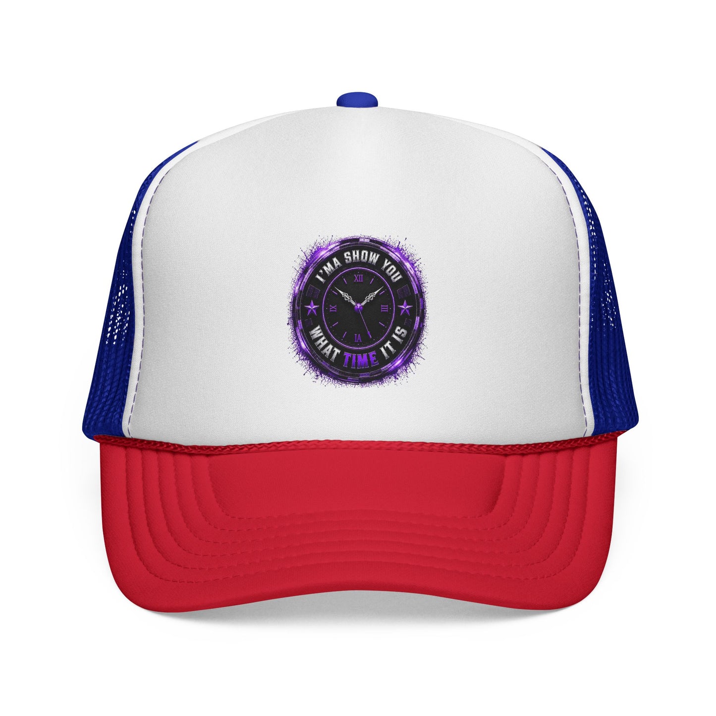 Trucker Cap — 'Take a Show Now, What Time It Is' Vintage Clock Graphic