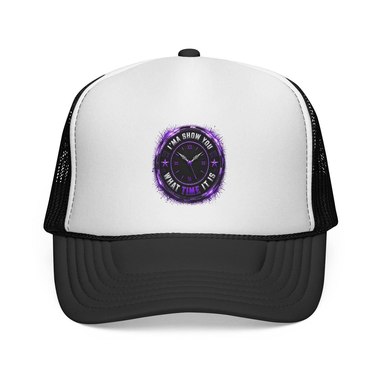 Trucker Cap — 'Take a Show Now, What Time It Is' Vintage Clock Graphic