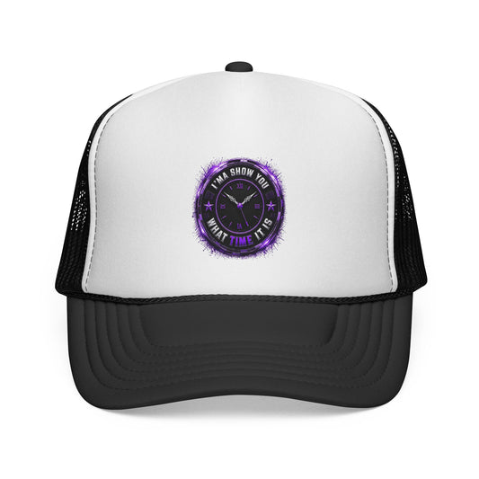 Trucker Cap — 'Take a Show Now, What Time It Is' Vintage Clock Graphic