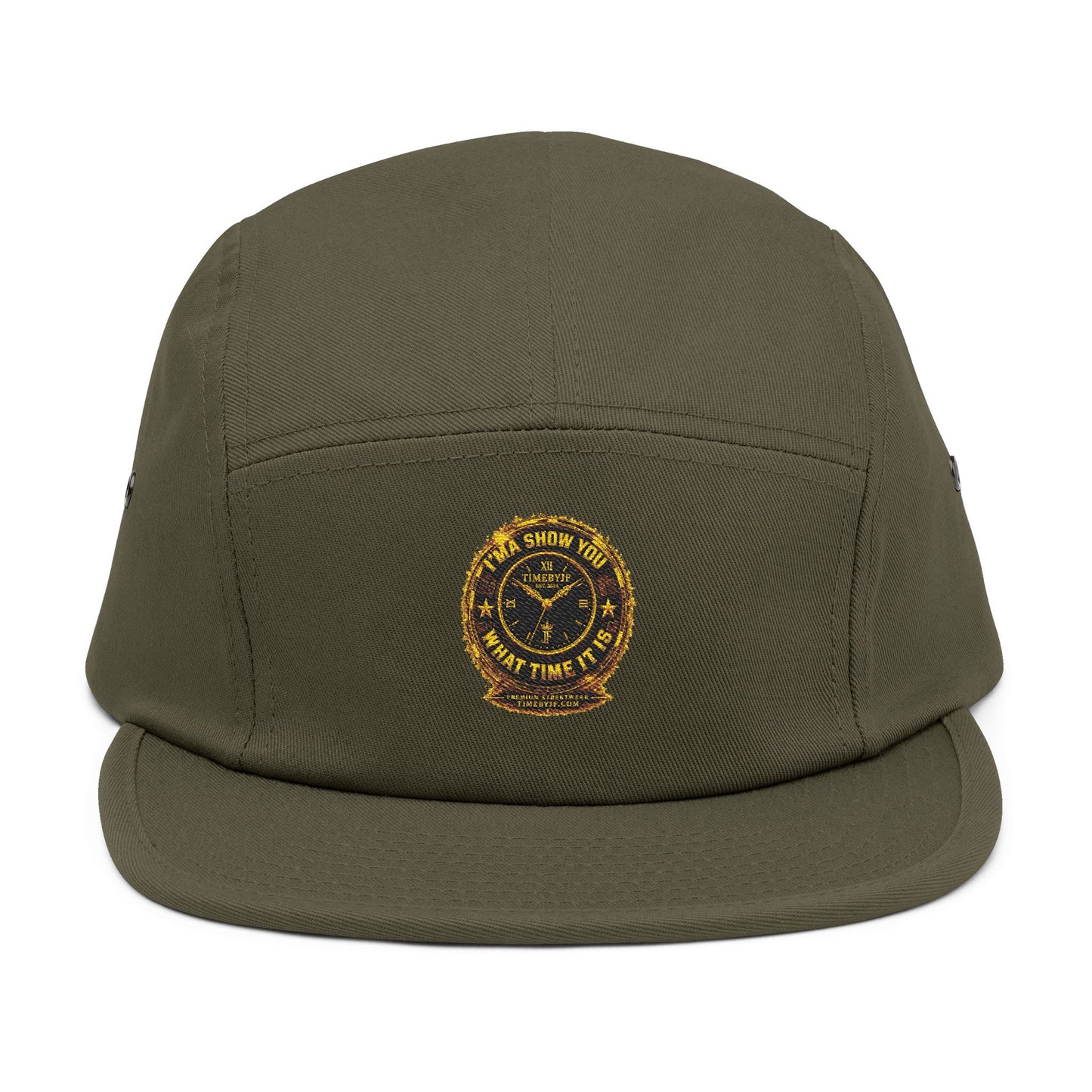 Embroidered Compass Badge 5-Panel Cap — Khaki Outdoor Adventure Hat