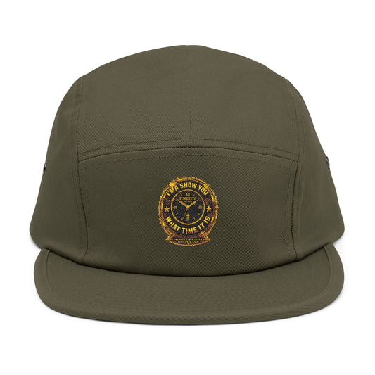 Embroidered Compass Badge 5-Panel Cap — Khaki Outdoor Adventure Hat