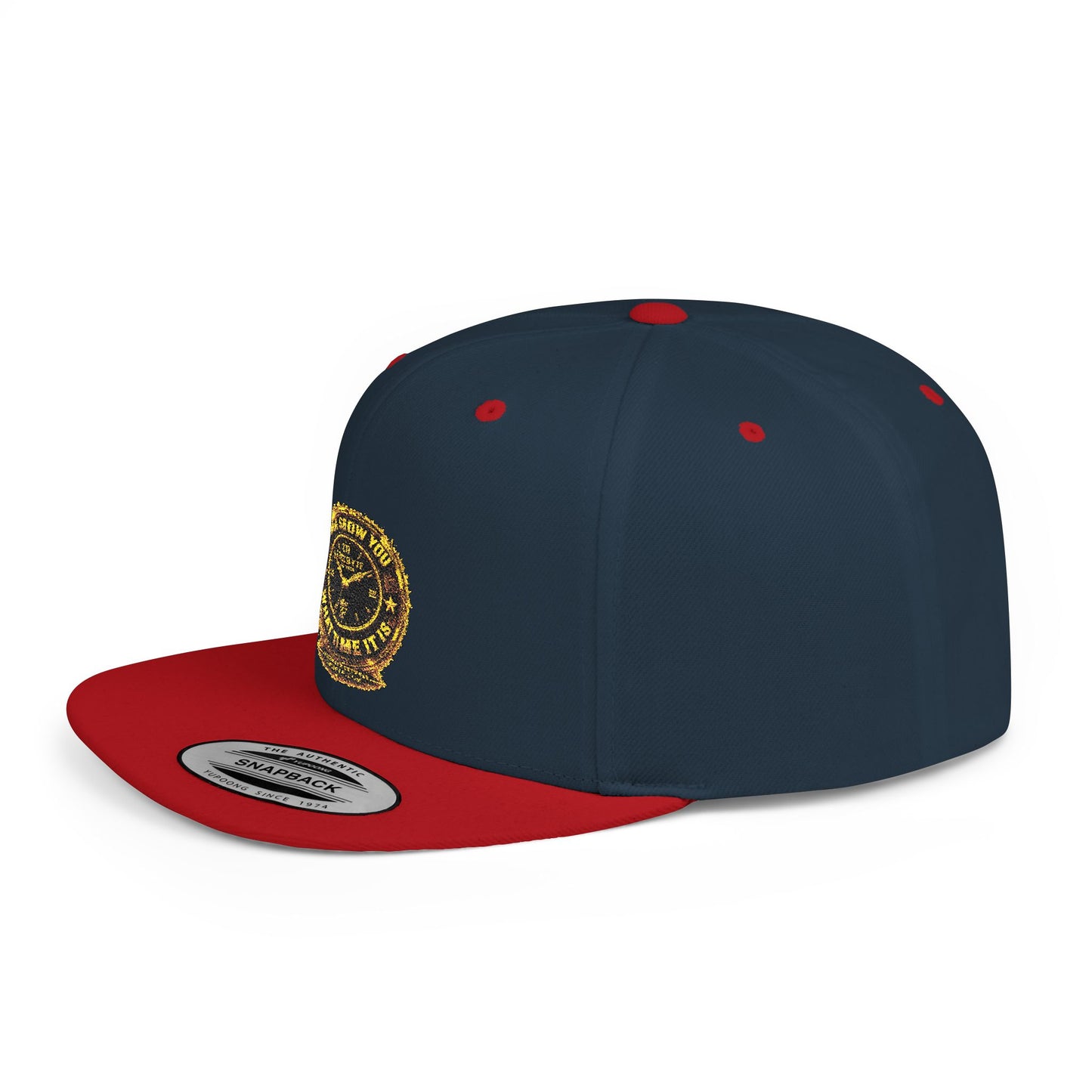 Snapback Hat — Gold Seal Clock Logo Flat Bill Cap