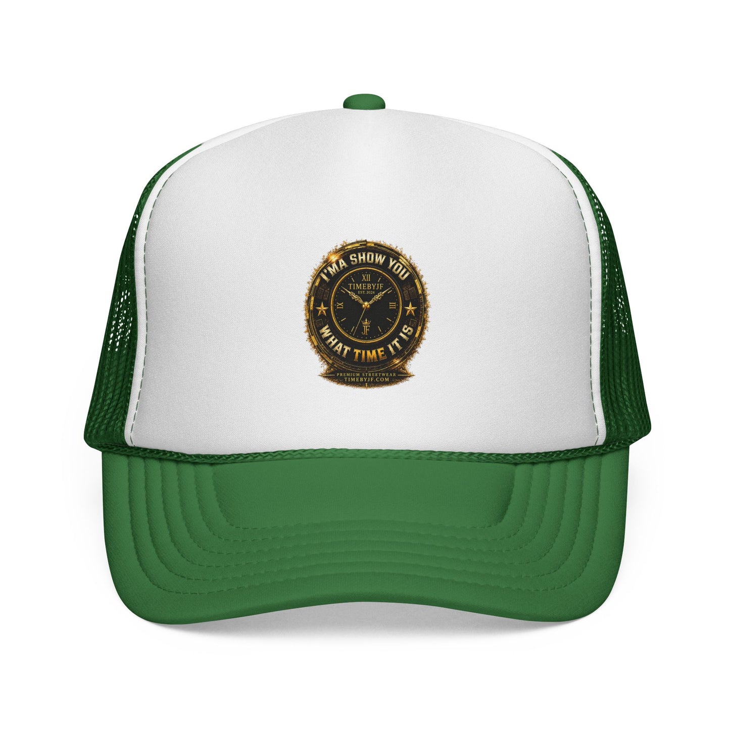 Vintage Gold Compass Trucker Cap — “Nowhere to Be, Any Time to Go” Mesh Hat