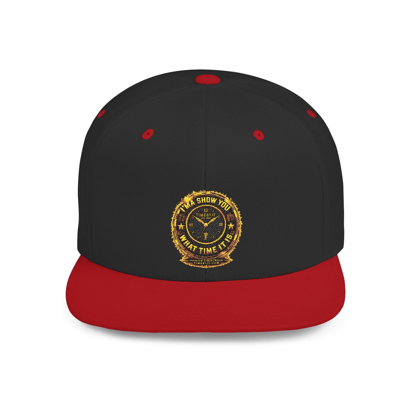 Snapback Hat — Gold Seal Clock Logo Flat Bill Cap