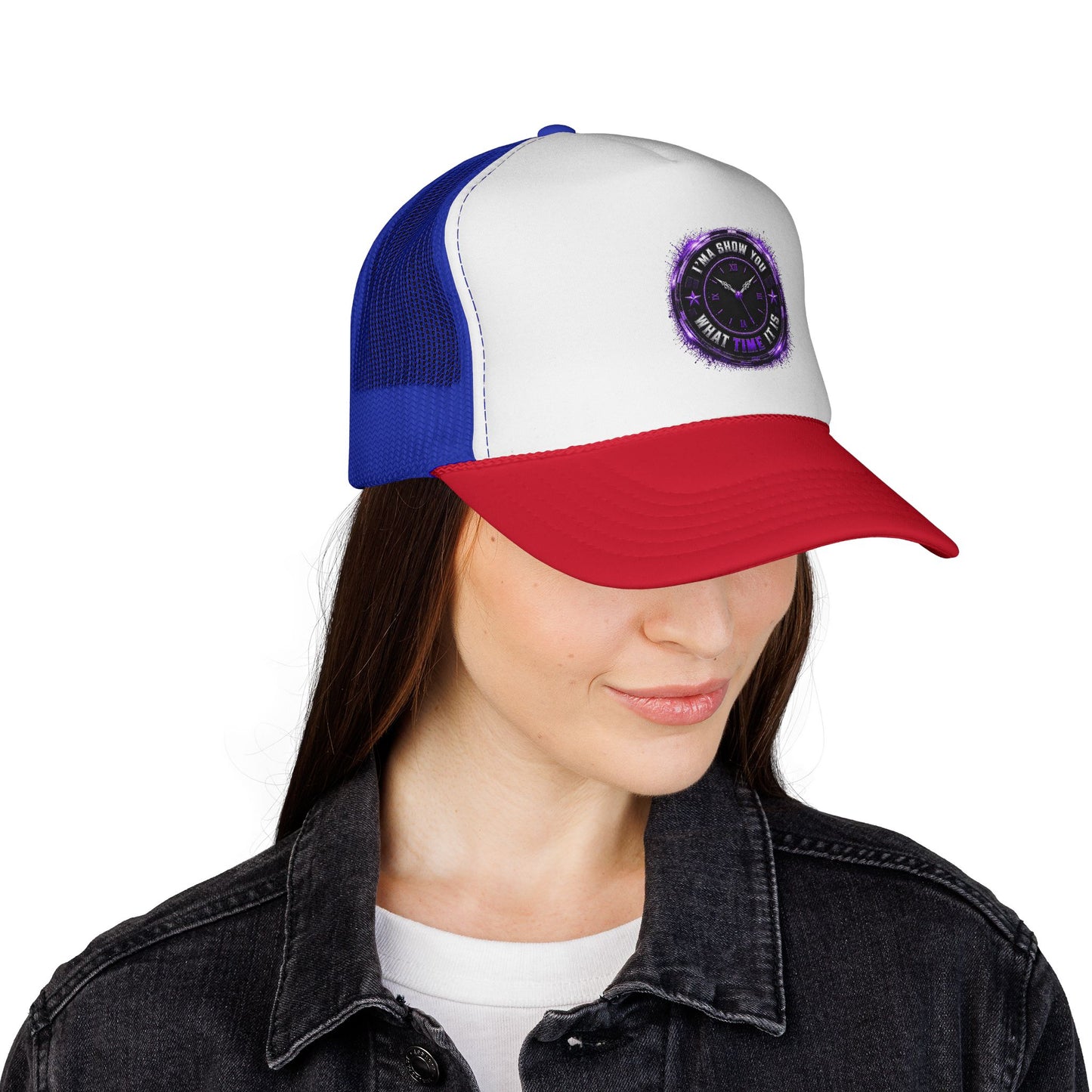 Trucker Cap — 'Take a Show Now, What Time It Is' Vintage Clock Graphic