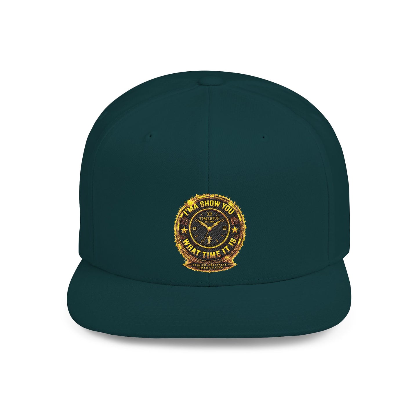 Snapback Hat — Gold Seal Clock Logo Flat Bill Cap