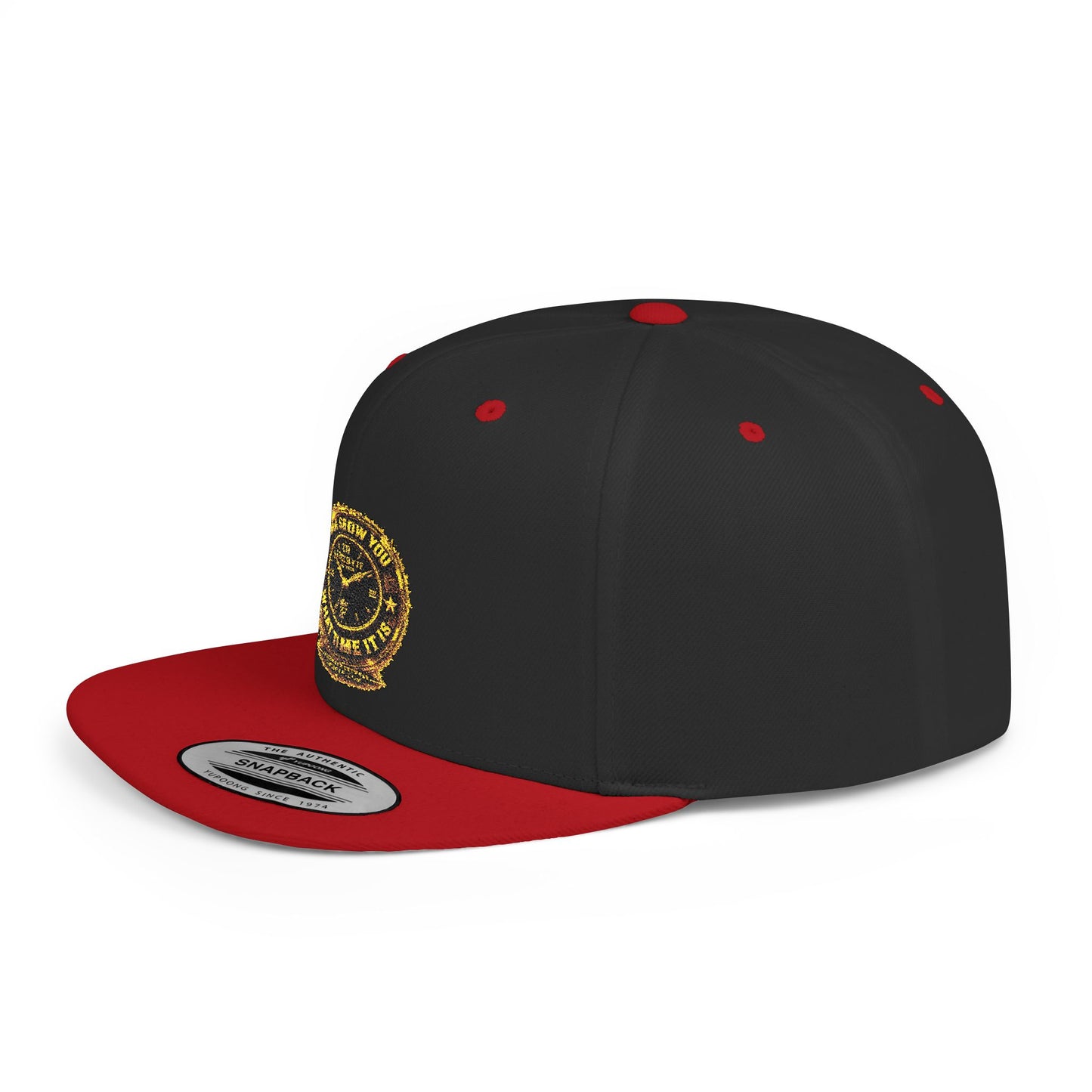 Snapback Hat — Gold Seal Clock Logo Flat Bill Cap