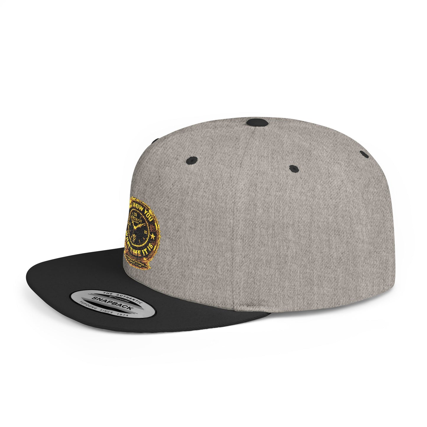 Snapback Hat — Gold Seal Clock Logo Flat Bill Cap